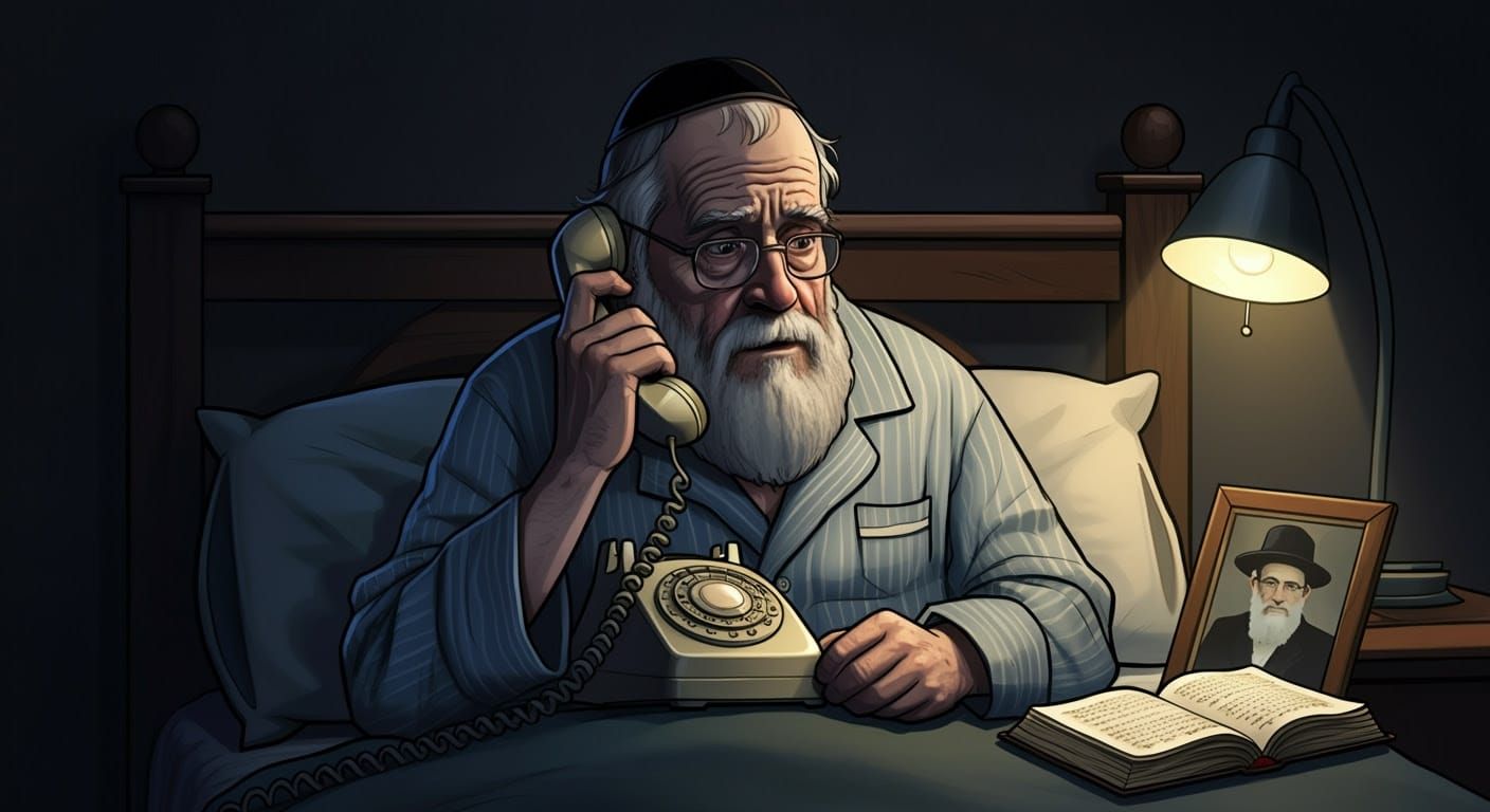 Hasidic Gabbai in Bedroom at Night: Digital Comic Art
