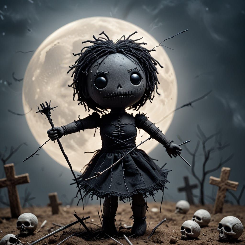 Dark Voodoo Doll Under Full Moon