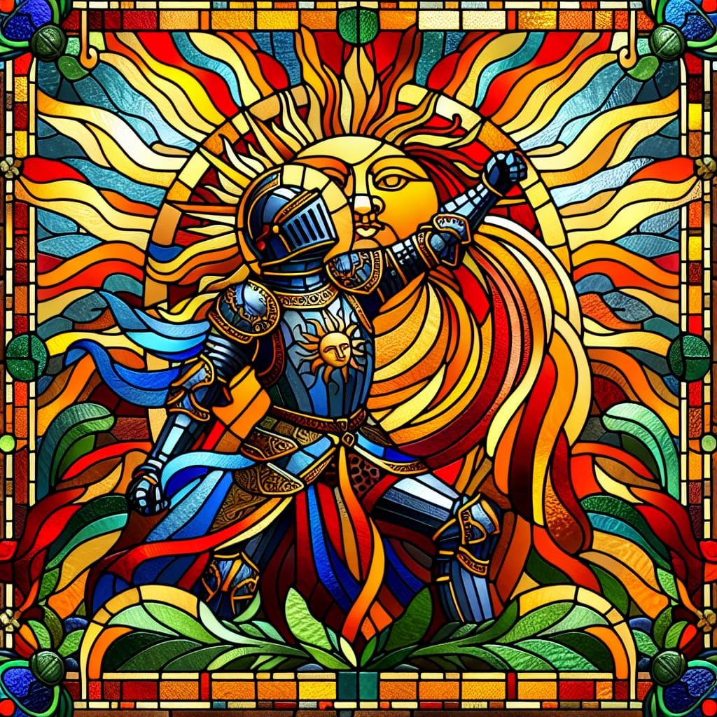 Stained glass. Knight "Solaire of Astora, warrior of sunligh...