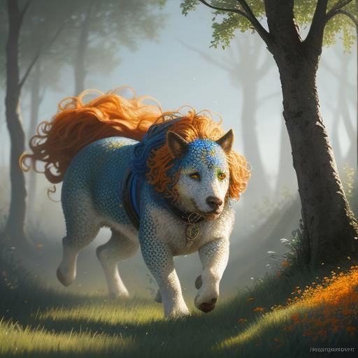 Boy Running in Grass: Pointillism Fantasy Art