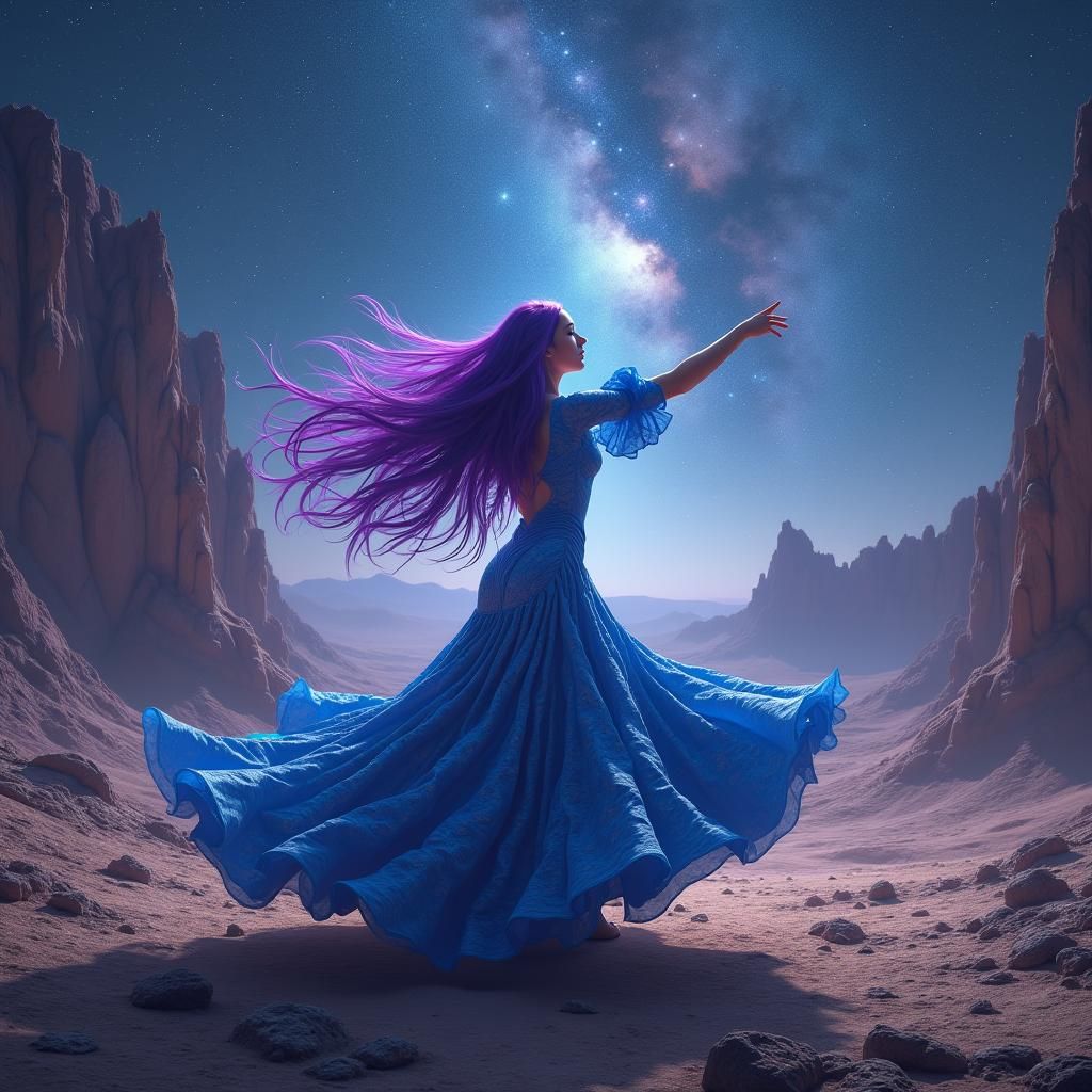 Flamenco Dancer in Space Crater, Matte Painting