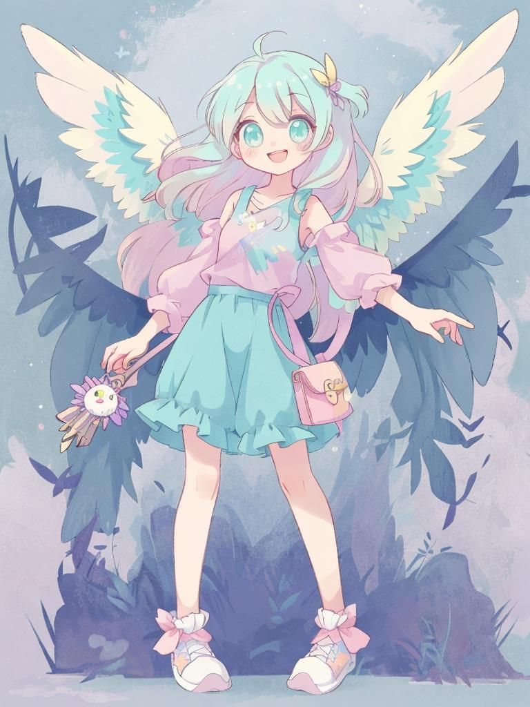 Pastel Harpy Girl in Casual Clothes