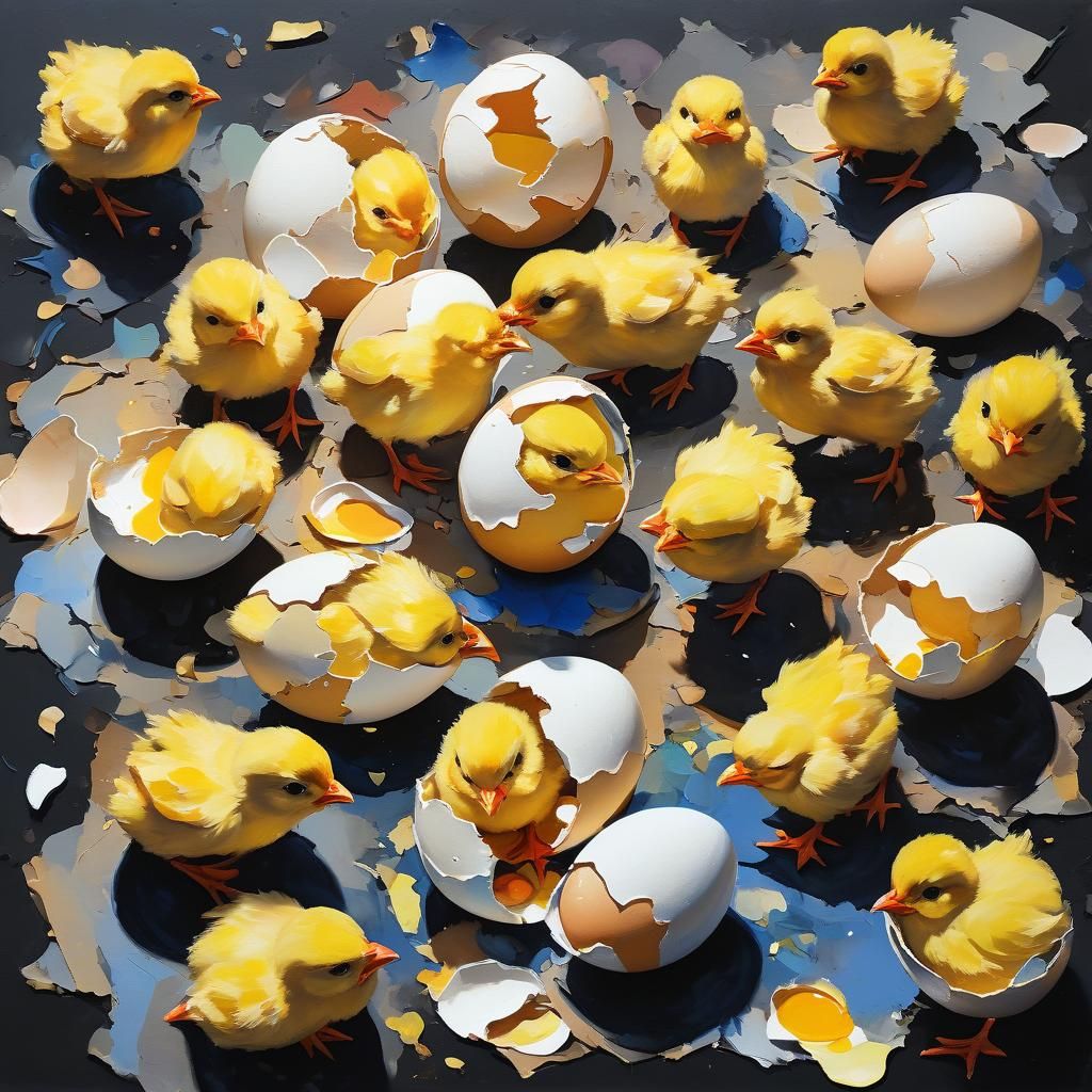Impressionist Gouache: Chicks Hatch on Canvas