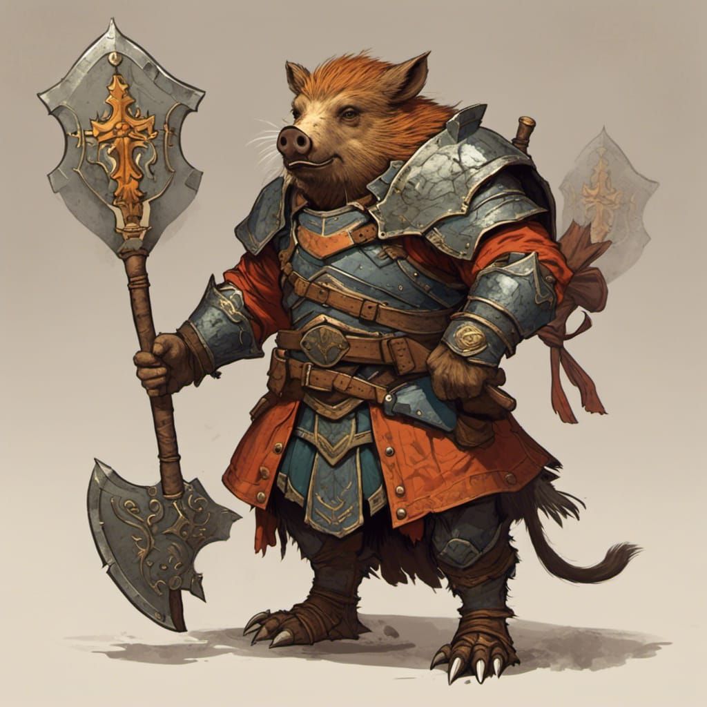 Armored Battle Boar Ready for War, Screen Print Style