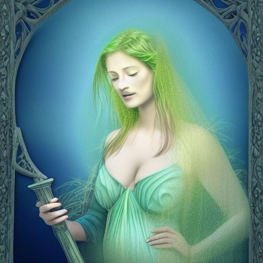 Ethereal Lady of the Lake Portrait in Pre-Raphaelite Style