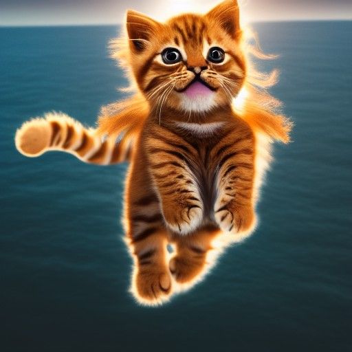 Kitten as Asterix Soaring Above Ocean