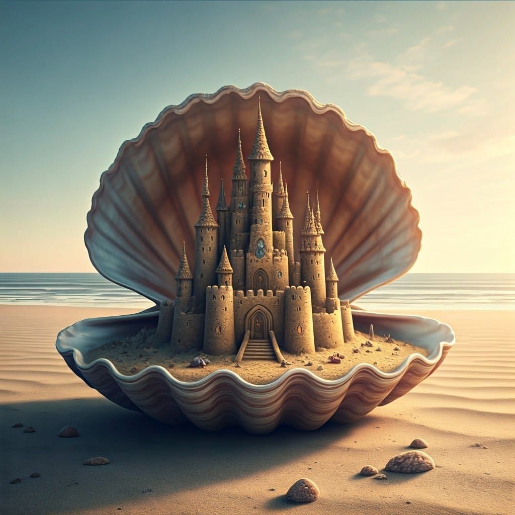 Ornate Sandcastle in Clamshell: 3D Render