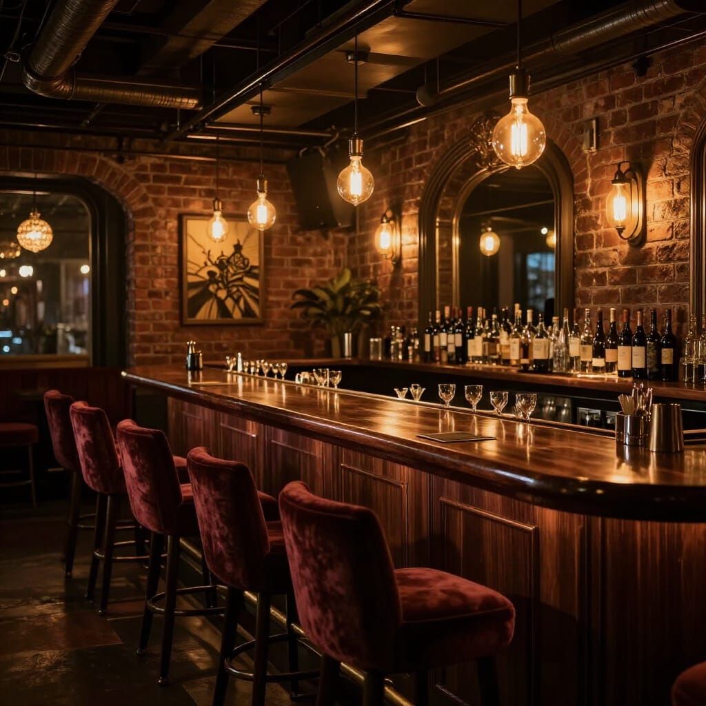 Dimly Lit Fusion Bar with Romantic Hip Ambiance
