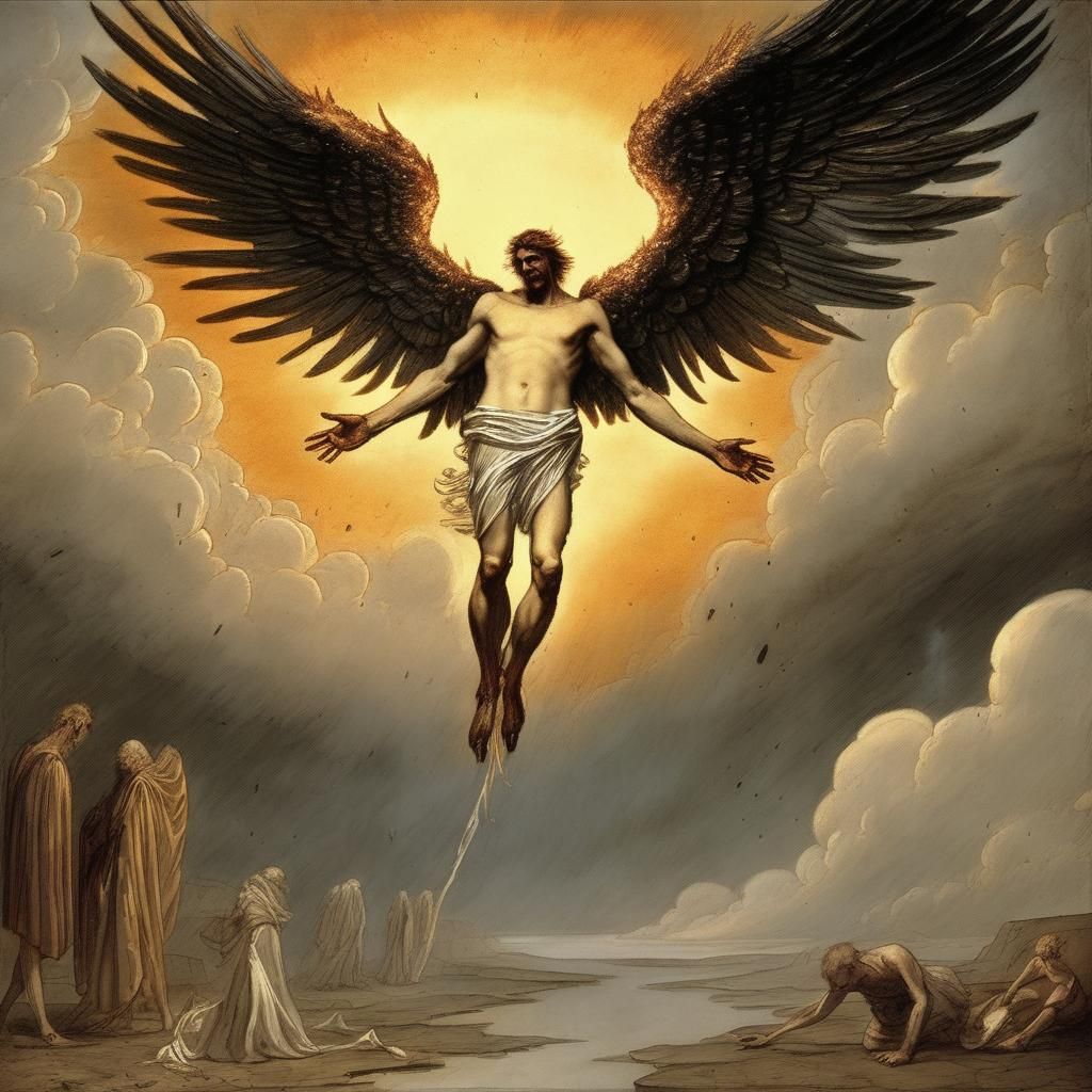 Whereby the heavens, as still appears, were scorched;

Nor when the wretched Icarus his flanks

Felt stripped of feather...
