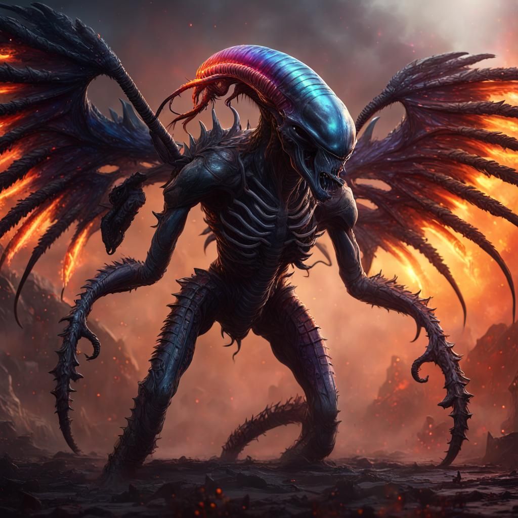 Cosmic Horror: Scorpion-Xenomorph Fusion with Demon Wings