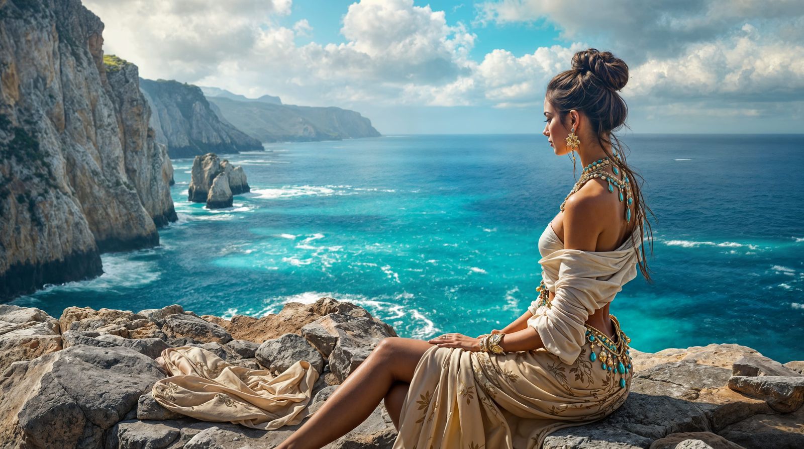 Vibrant Ocean Goddess in Contemplation