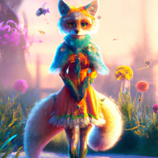 Fox Girl in Fluffy Dress: Fantasy Concept Art