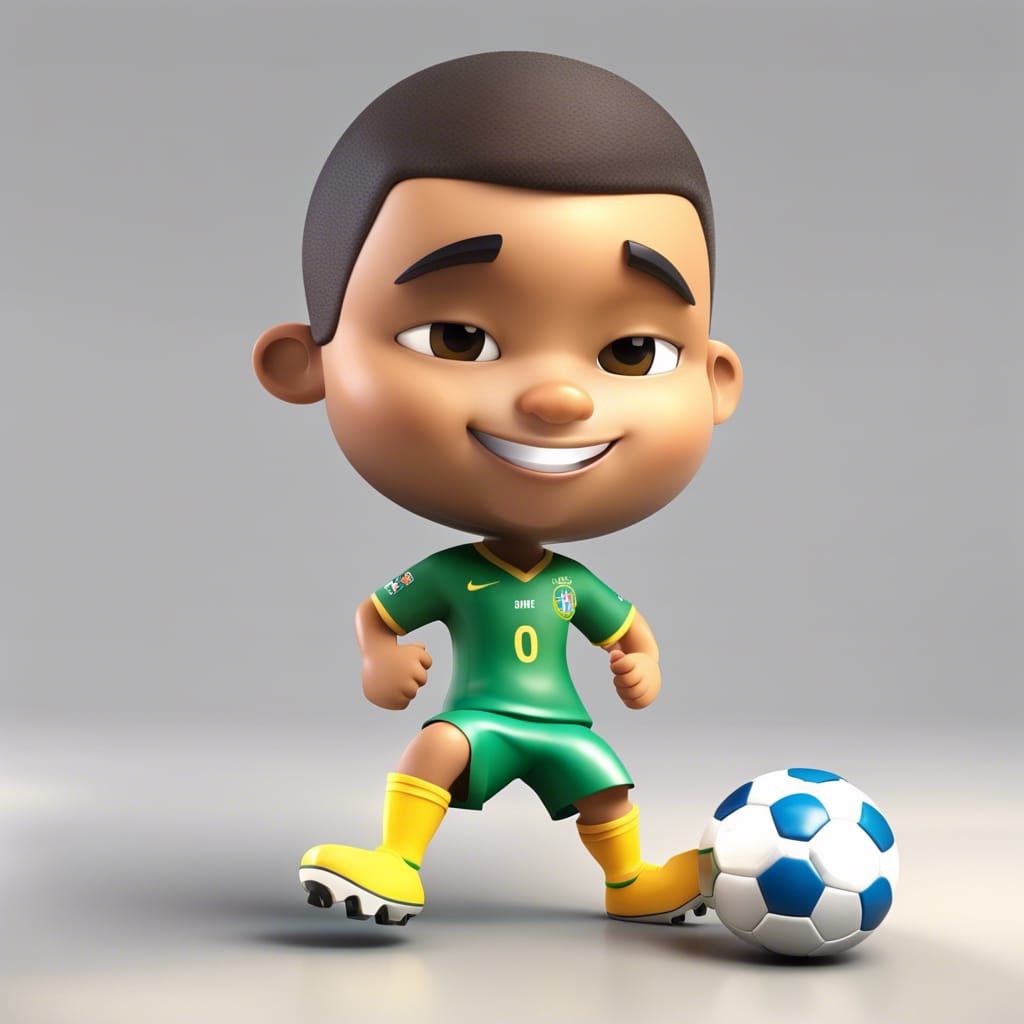 3D Chibi Brazilian Football Player on Soccer Ball