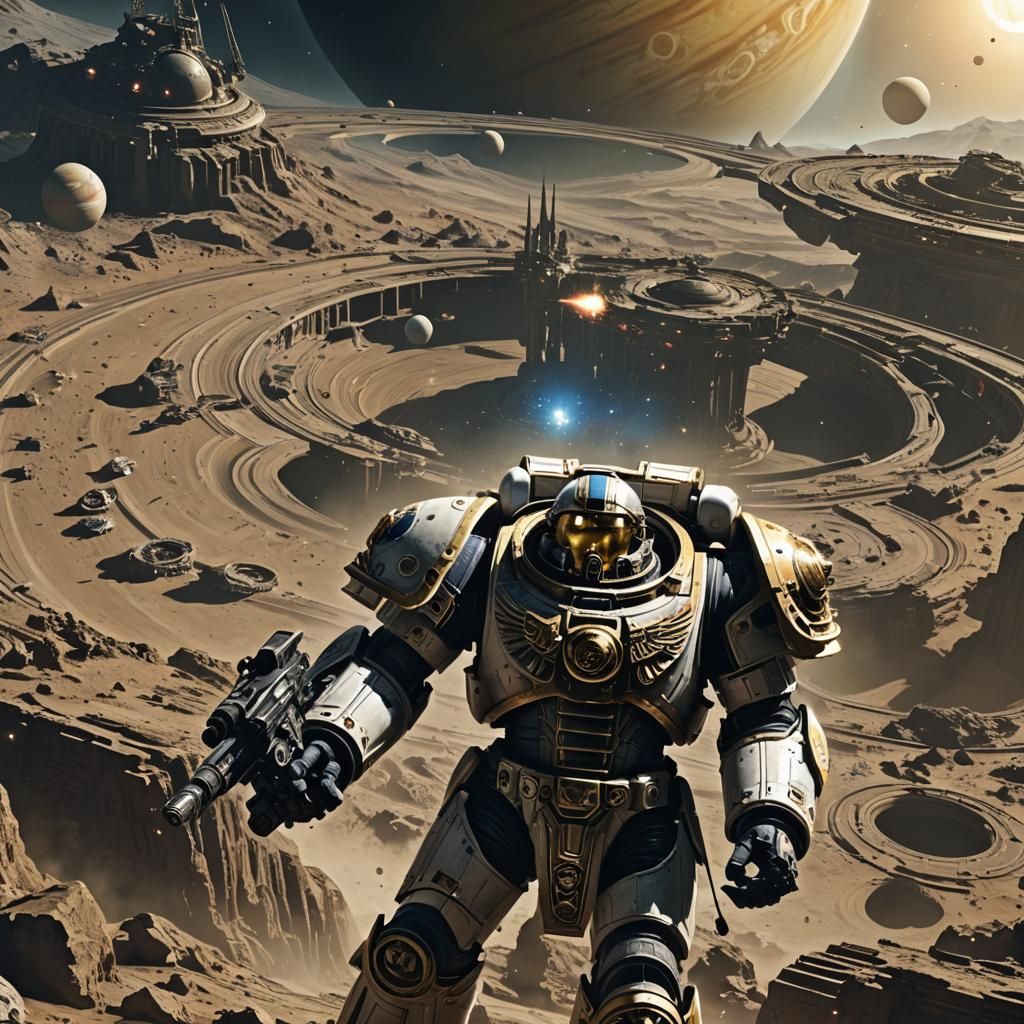 Warhammer 40K Space Marine Over Saturn