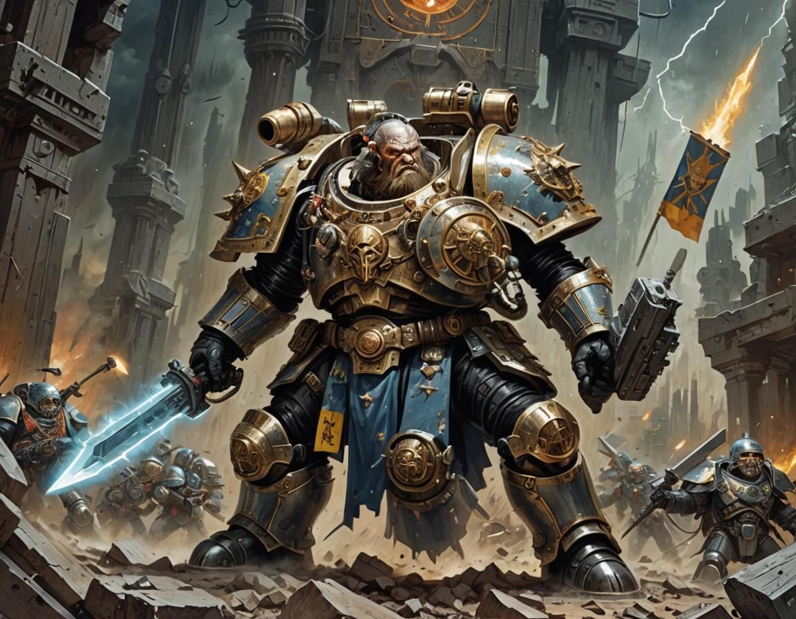 Cyberpunk Dwarf Priest Battle Paladin Illustration