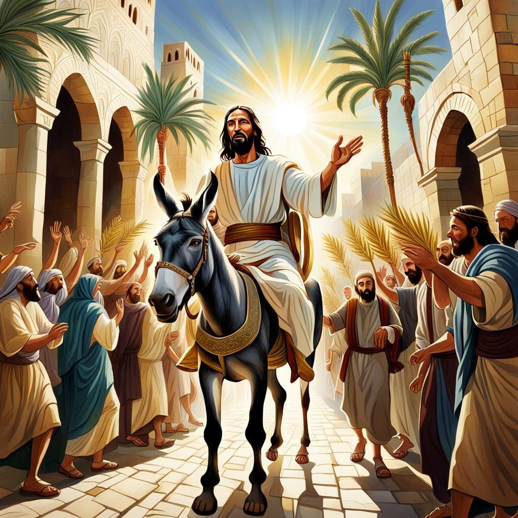 Jesus Enters Jerusalem: A Byzantine-Style Illustration