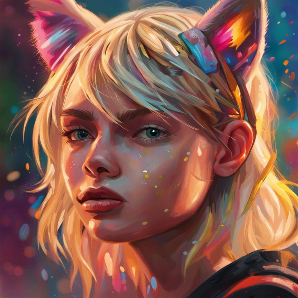 Hyperrealistic Blonde Teenager with Cat Ears