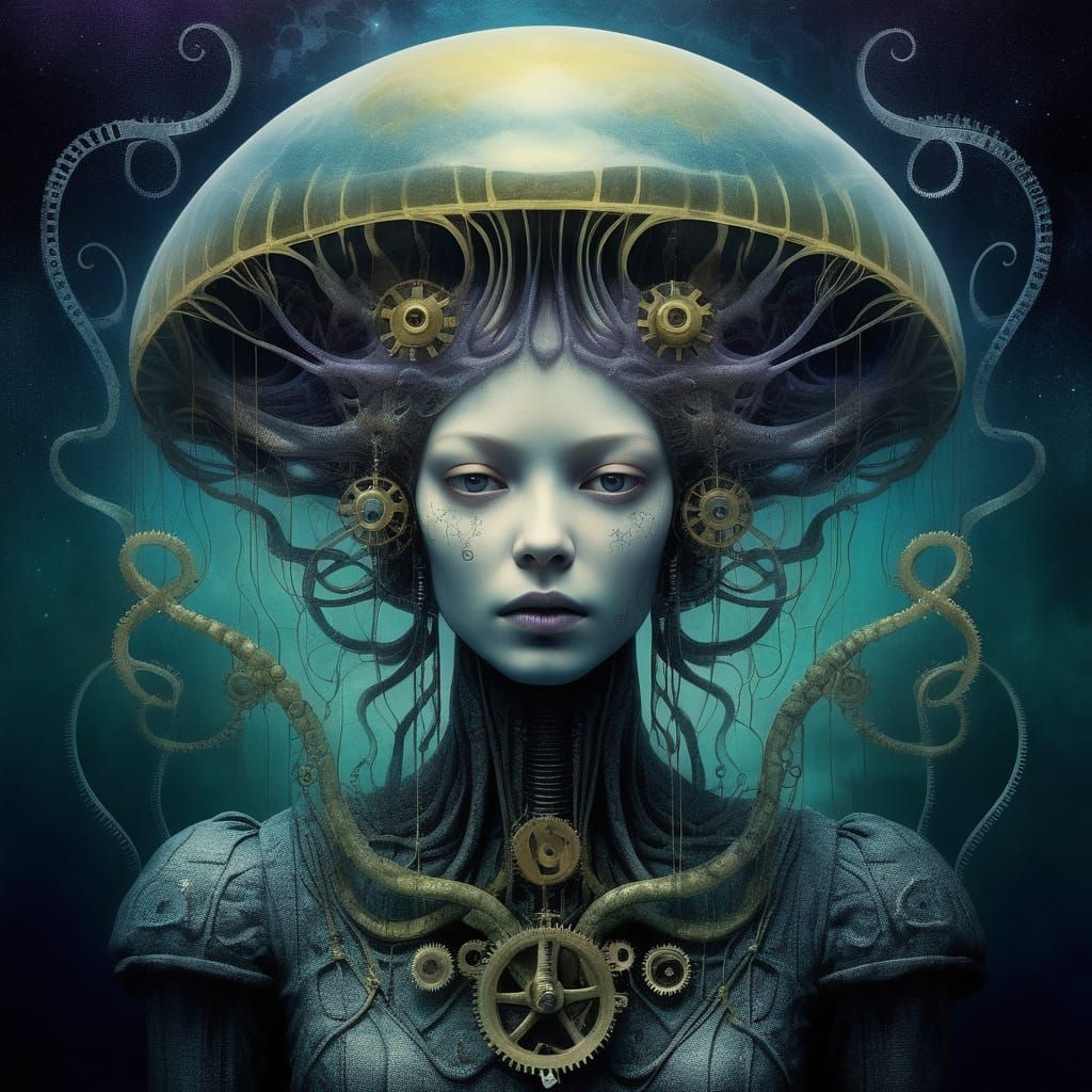 Ethereal Jellyfish Adorned with Clockwork Gears
