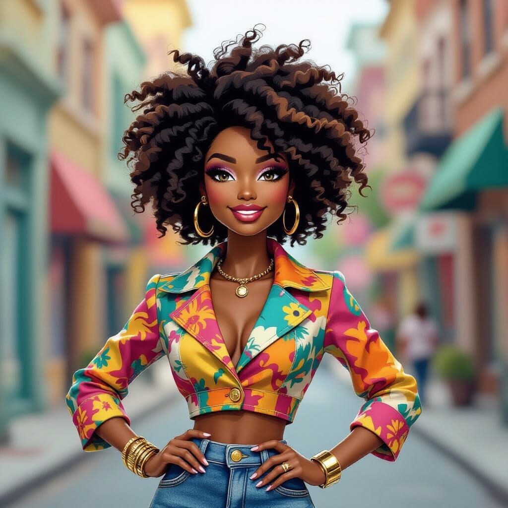Doll making art style, hip African-American woman