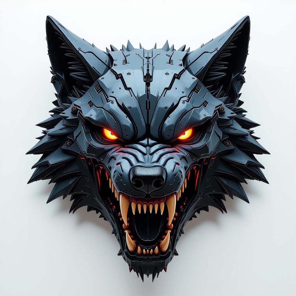 Cyber Wolf Head in Detailed Matte Painting Style