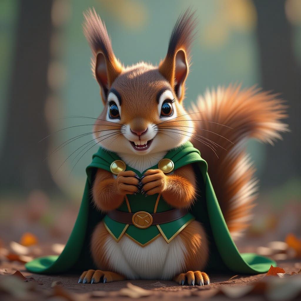 Mischievous Squirrel as Loki with Sly Smile