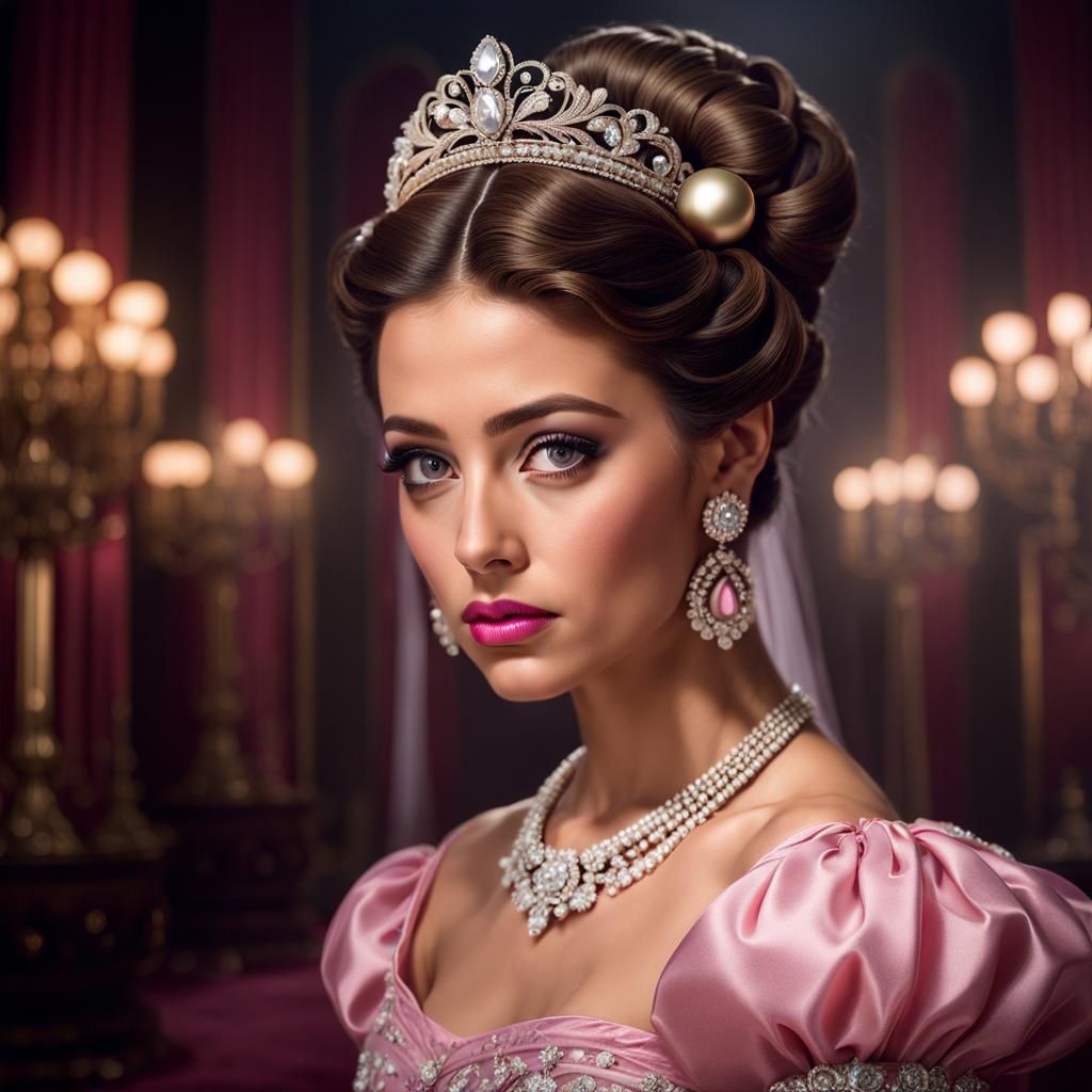 Hyperrealistic Woman in Ballgown with Diamond Adornments