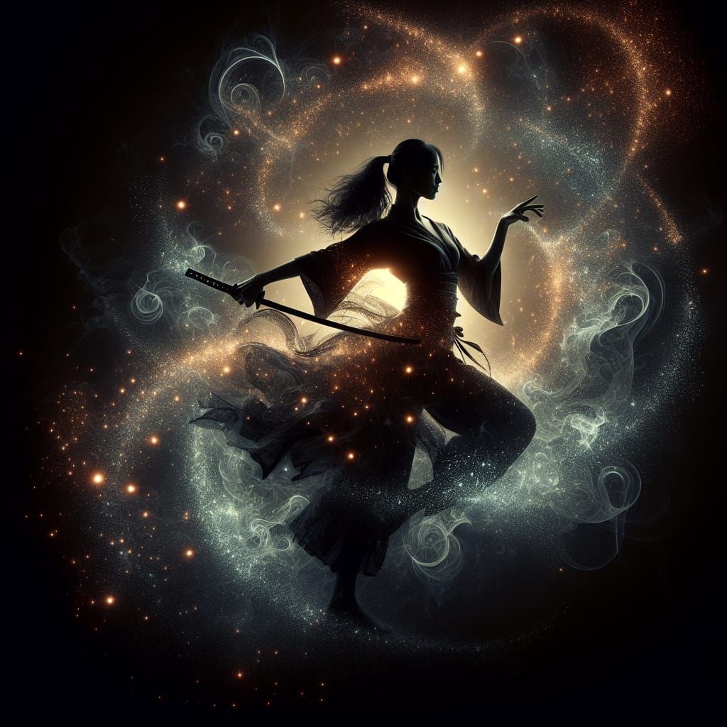 Silhouette of South Asian Assassin Dancing with Katana