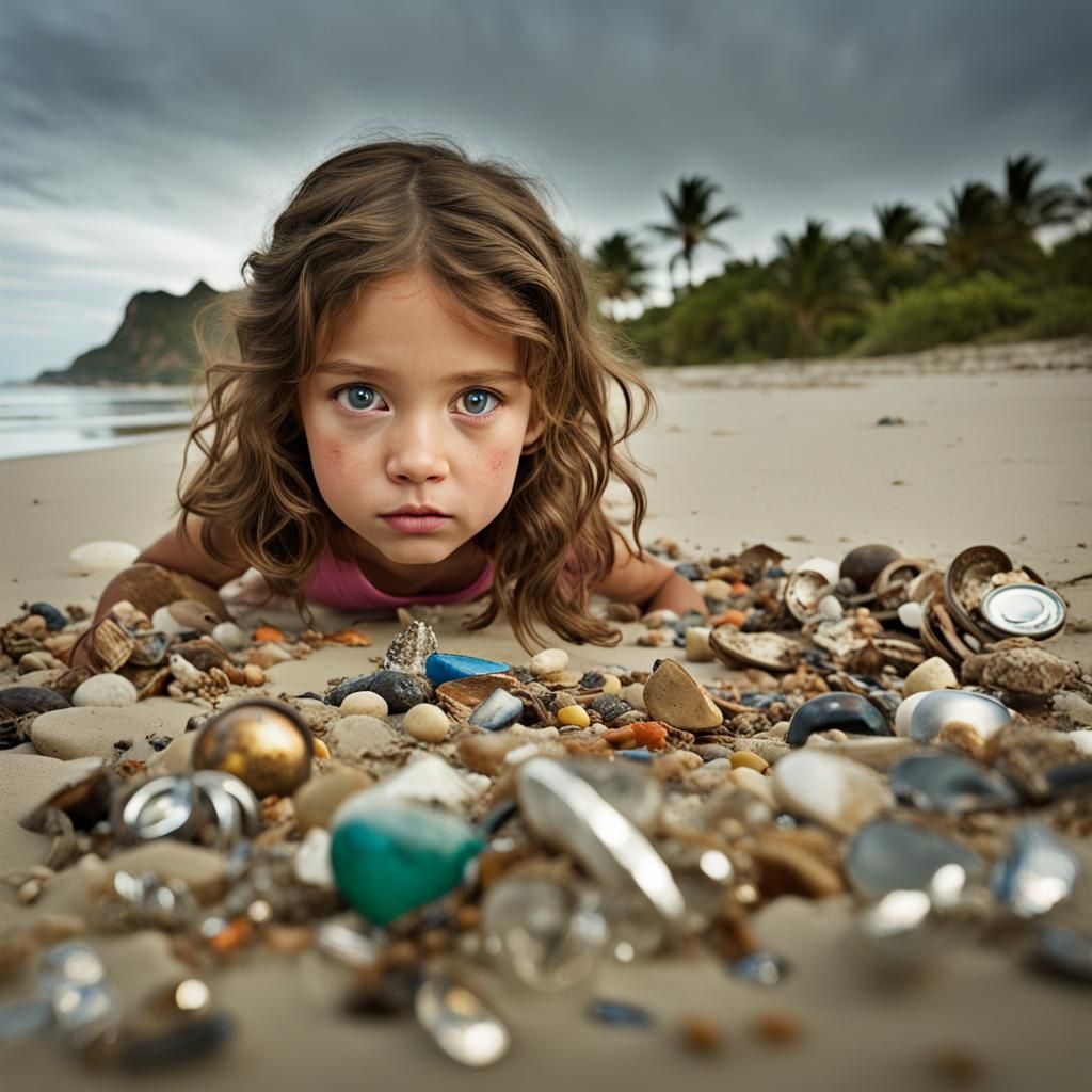 Girl's Beach Treasure Discovery: Professional Portrait
