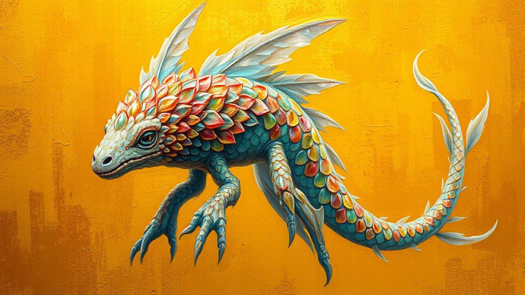 Iridescent Creature in Impressionist Dinotopia Style