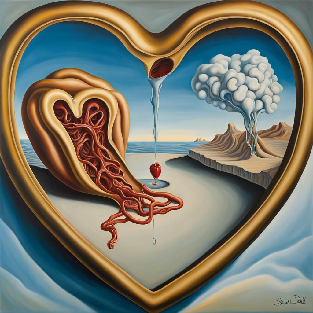 Surreal Hyperrealistic Pretzel Heart in Dali Style