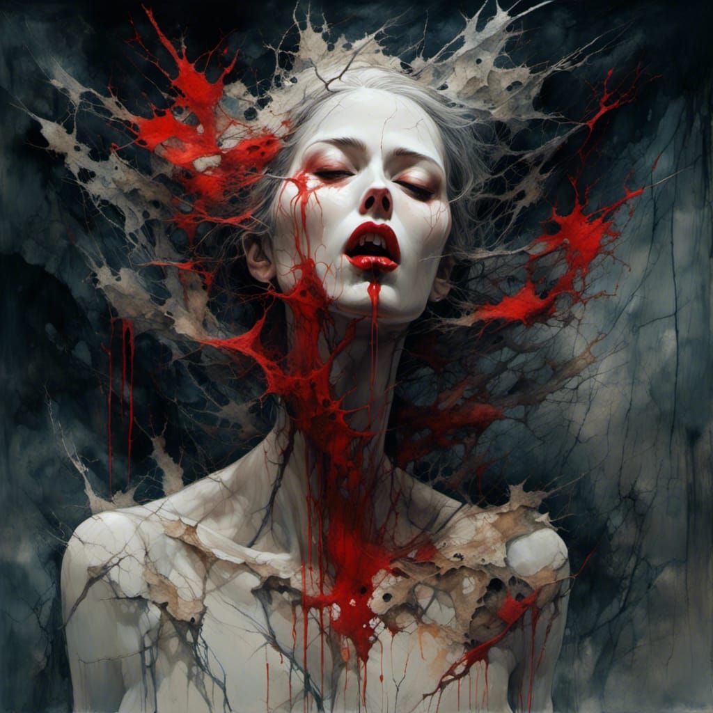 Surreal Pale Woman with Red Lips