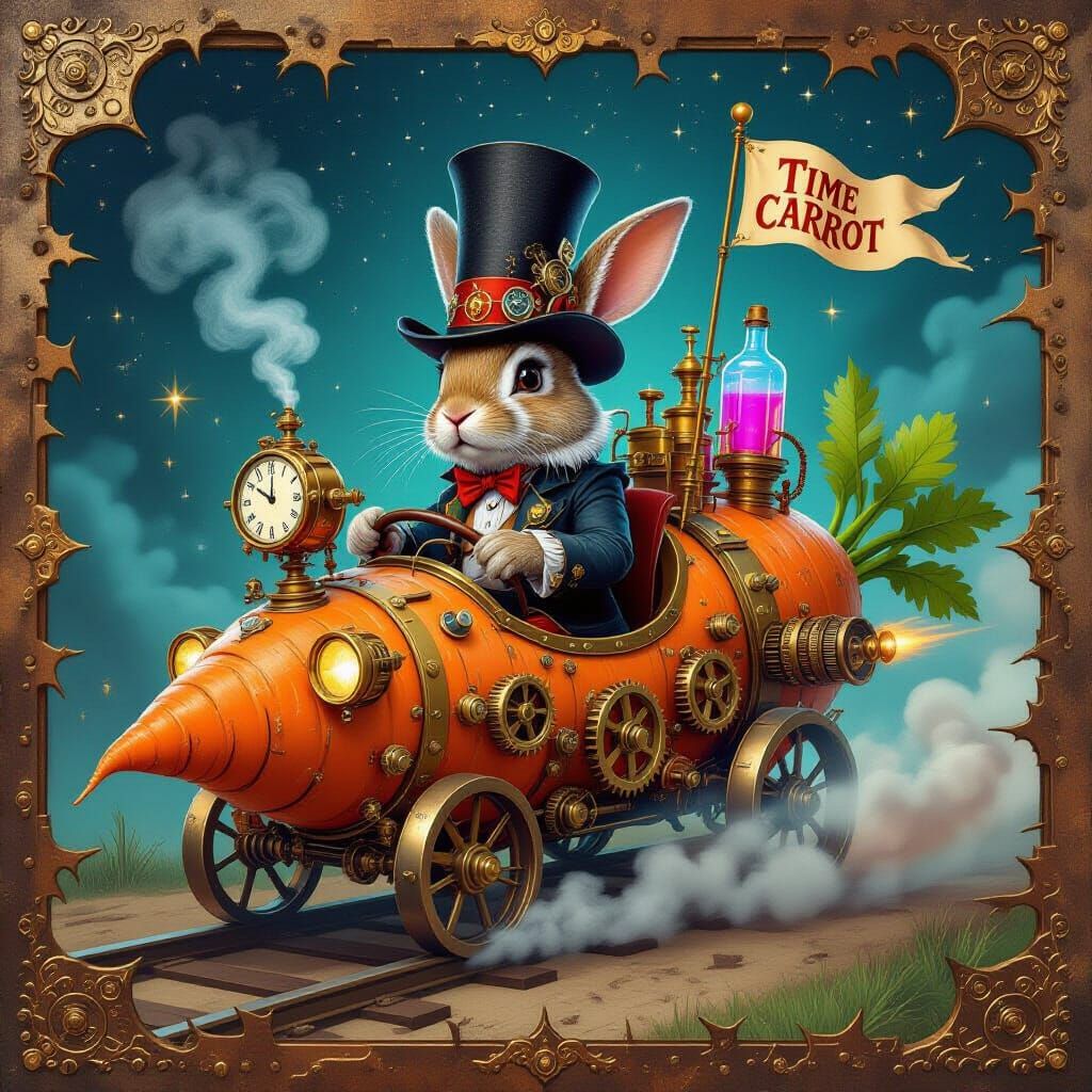 Steampunk Rabbit Magician Drives Carrot Time Machine