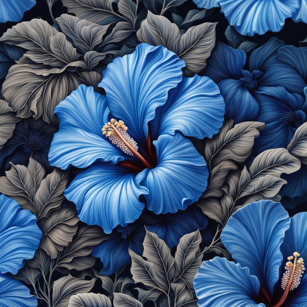 Hyperrealistic Blue Hibiscus Flower in Sharp Focus