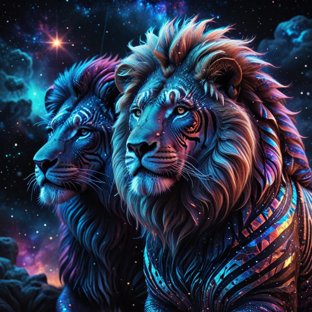 Cosmic Lion and Zebra Astral Illustration