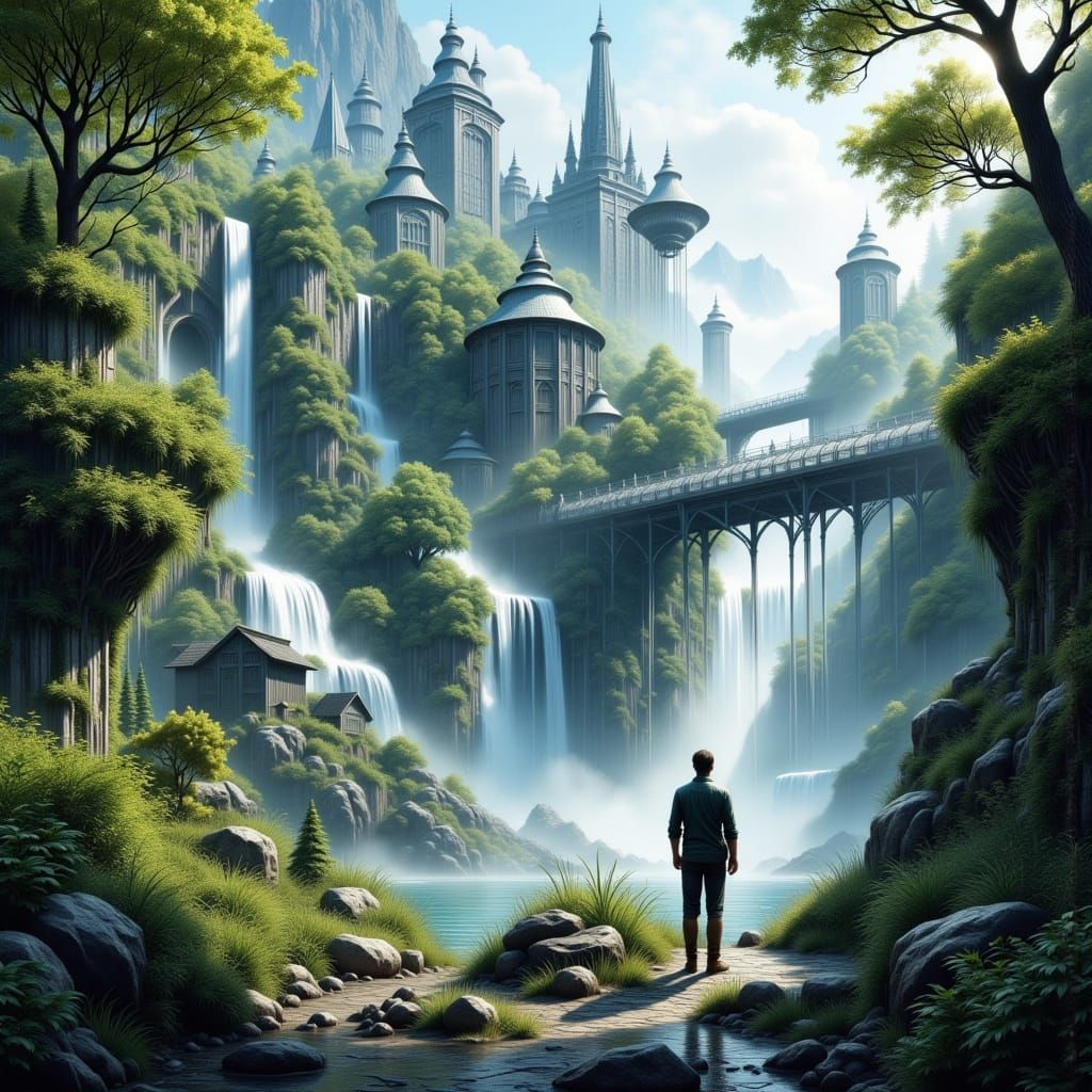 Expedition Helicopter City Surrounded by Waterfalls