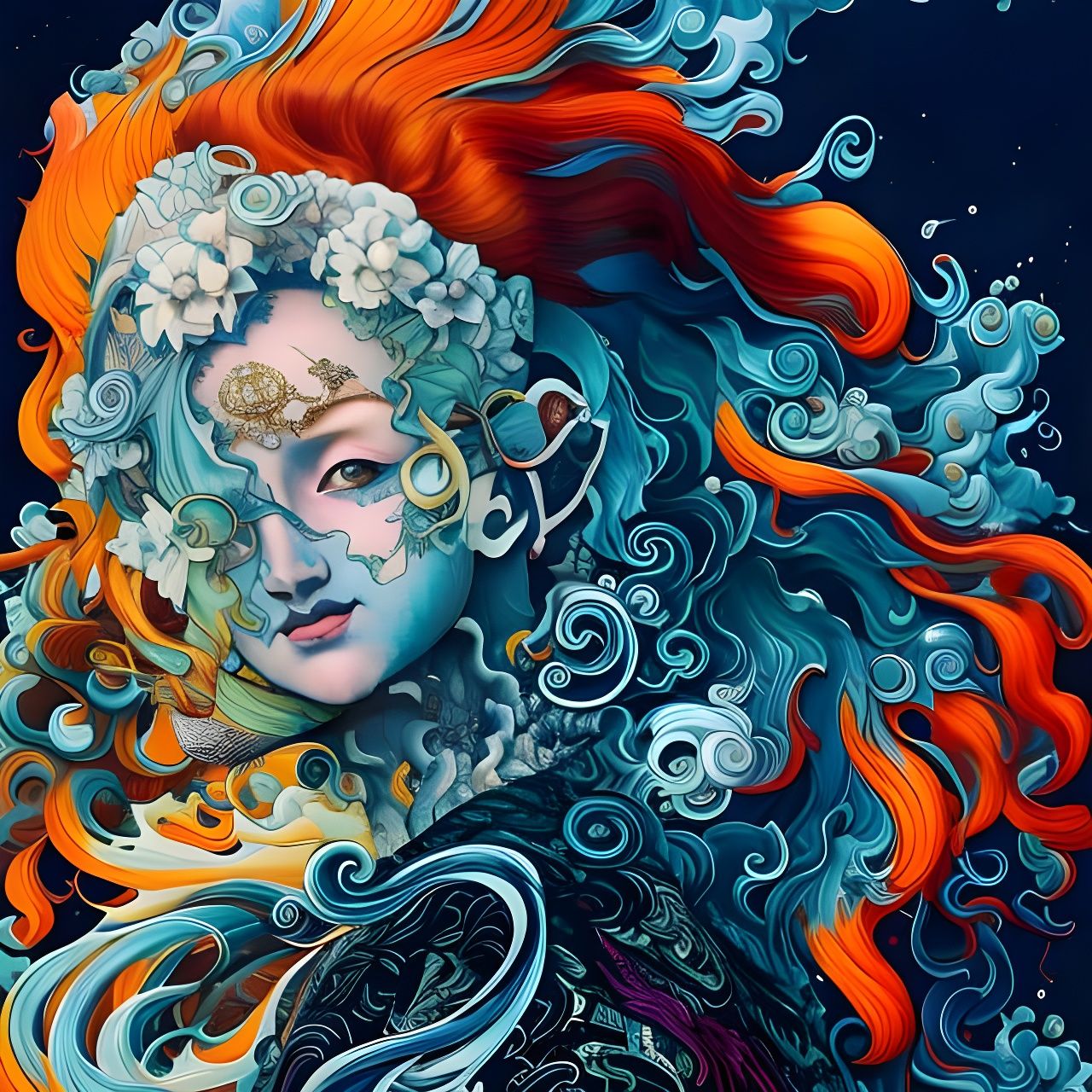 Flaming Hair Portrait in Anime Style