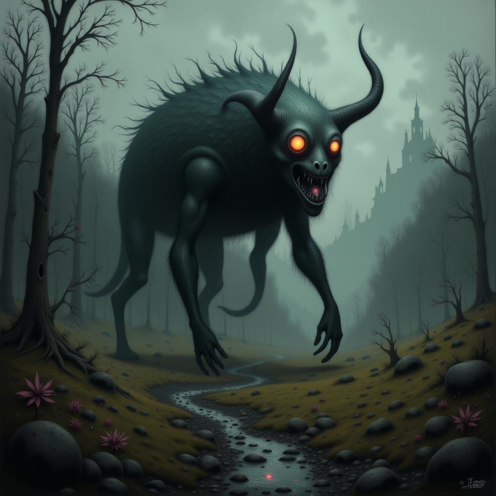 Eerie Dover Demon in Dark Fantasy Landscape