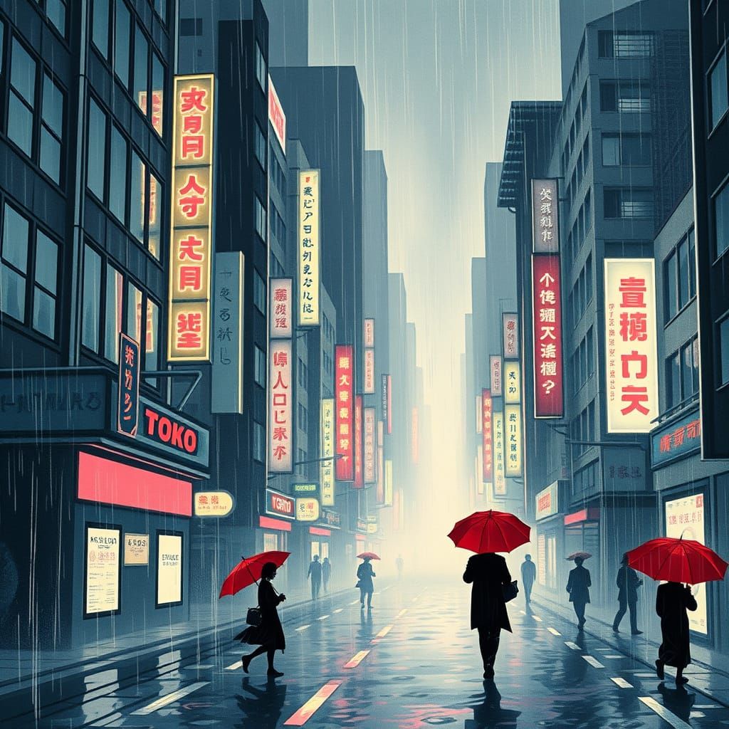 Tokyo Neon in Ukiyo-e Style with Surrealist Twist