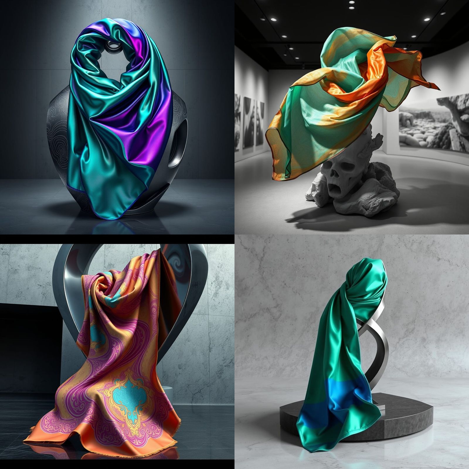 Silk Scarf on Modern Sculpture: Fantasy Art