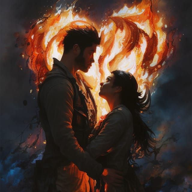 Fiery Embrace: A Loving Couple Ablaze