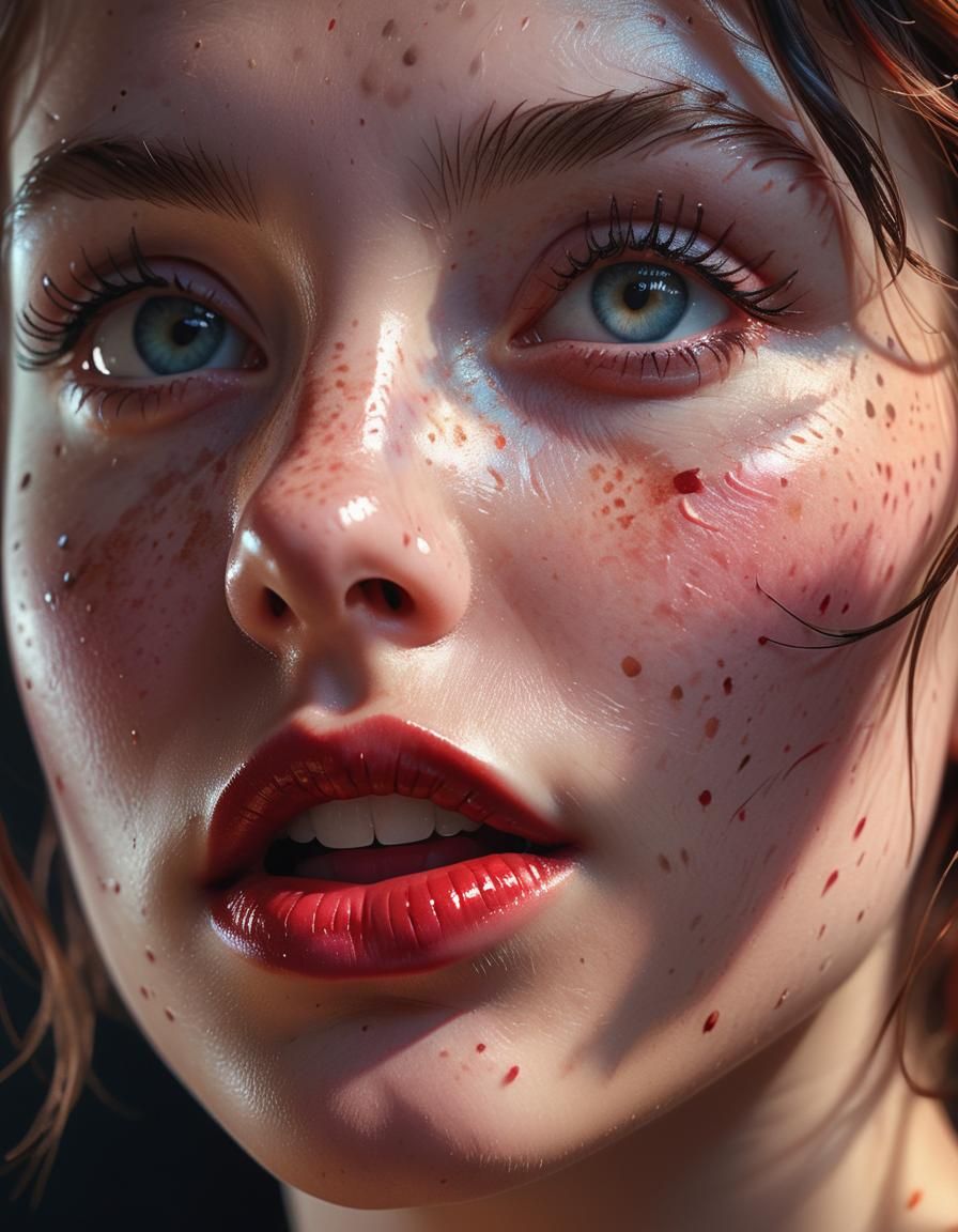 Hyperrealistic Portrait of a Girl with Smudged Makeup