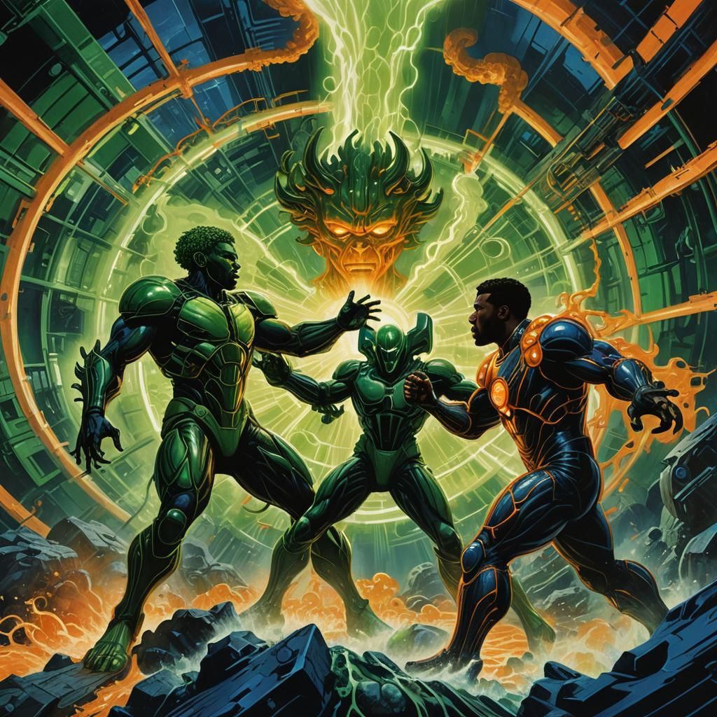 Epic Battle with Nuclear Energy in Sci-Fi Style