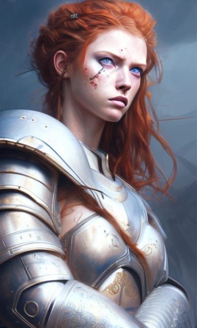 Warrior Girl with Red Hair in Detailed Armor