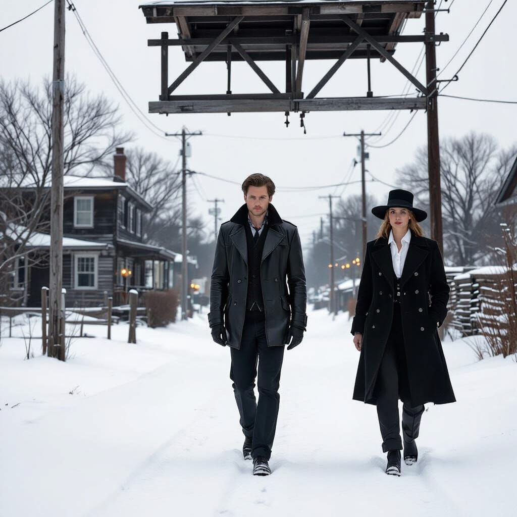 Man in Leather Trench Coat in Moody Study