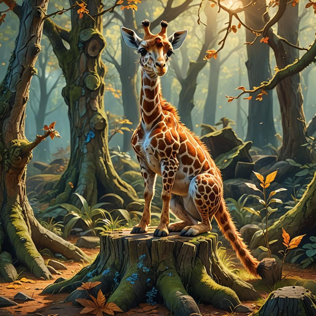 Giraffe Squirrel Monster in a Sun-Dappled Forest