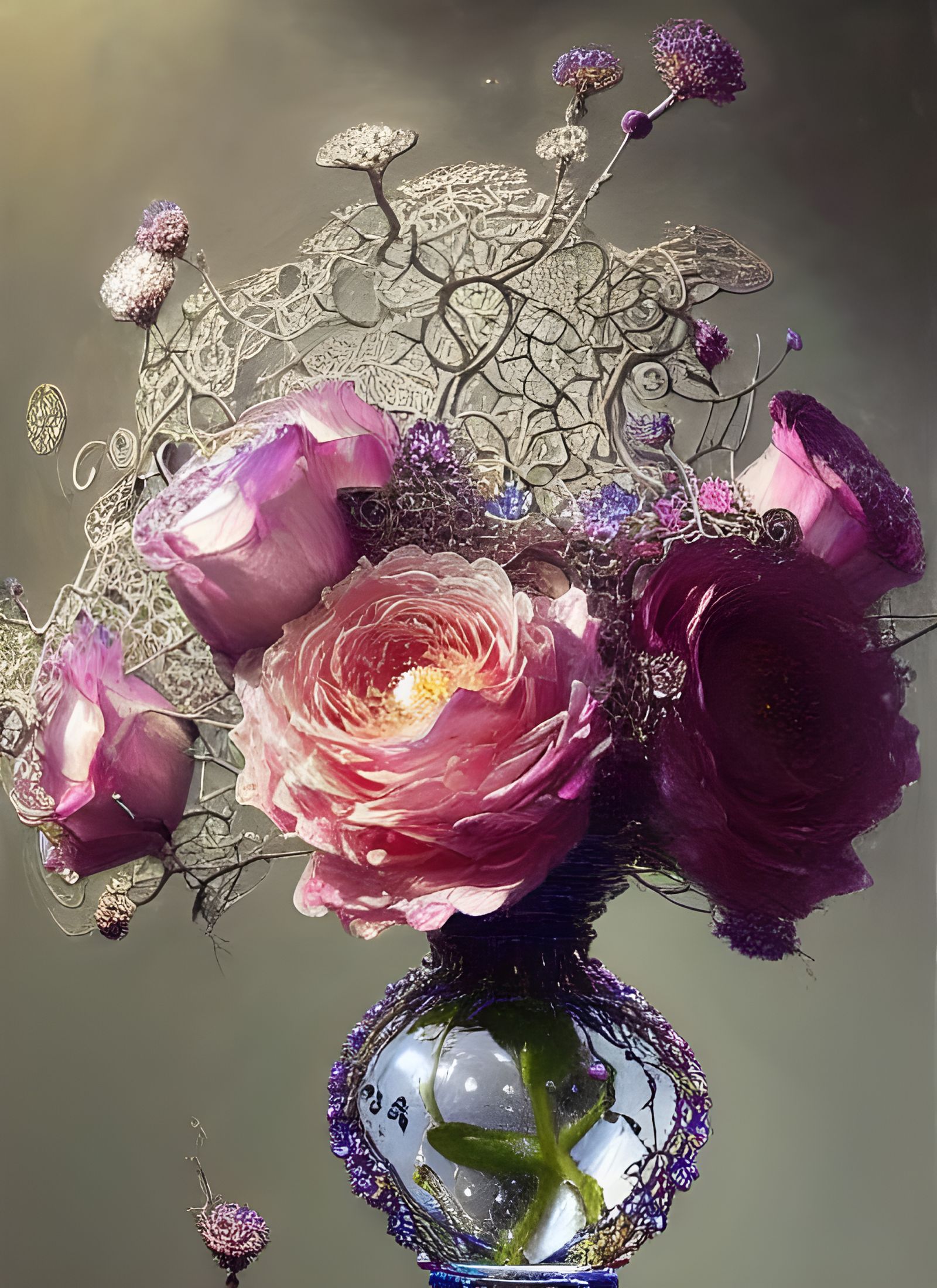 Lace and Diamond Flowers in Crystal Vase