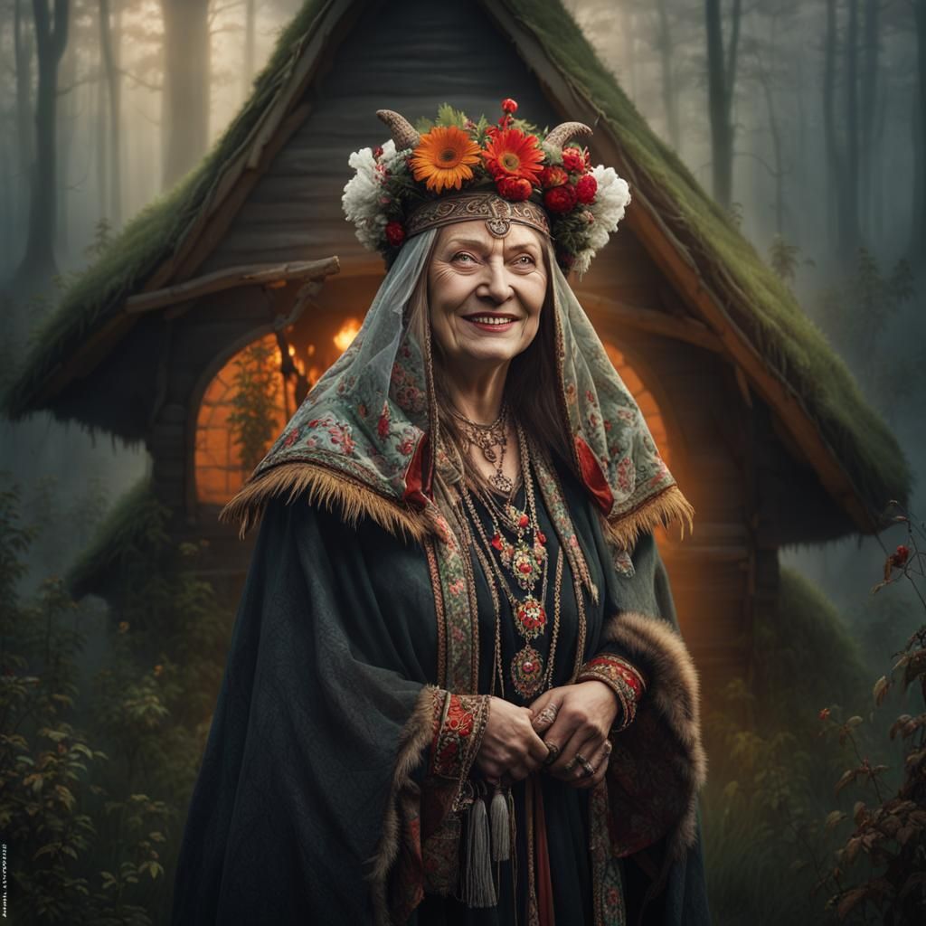 Baba Yaga Portrait in Slavic Folklore Style