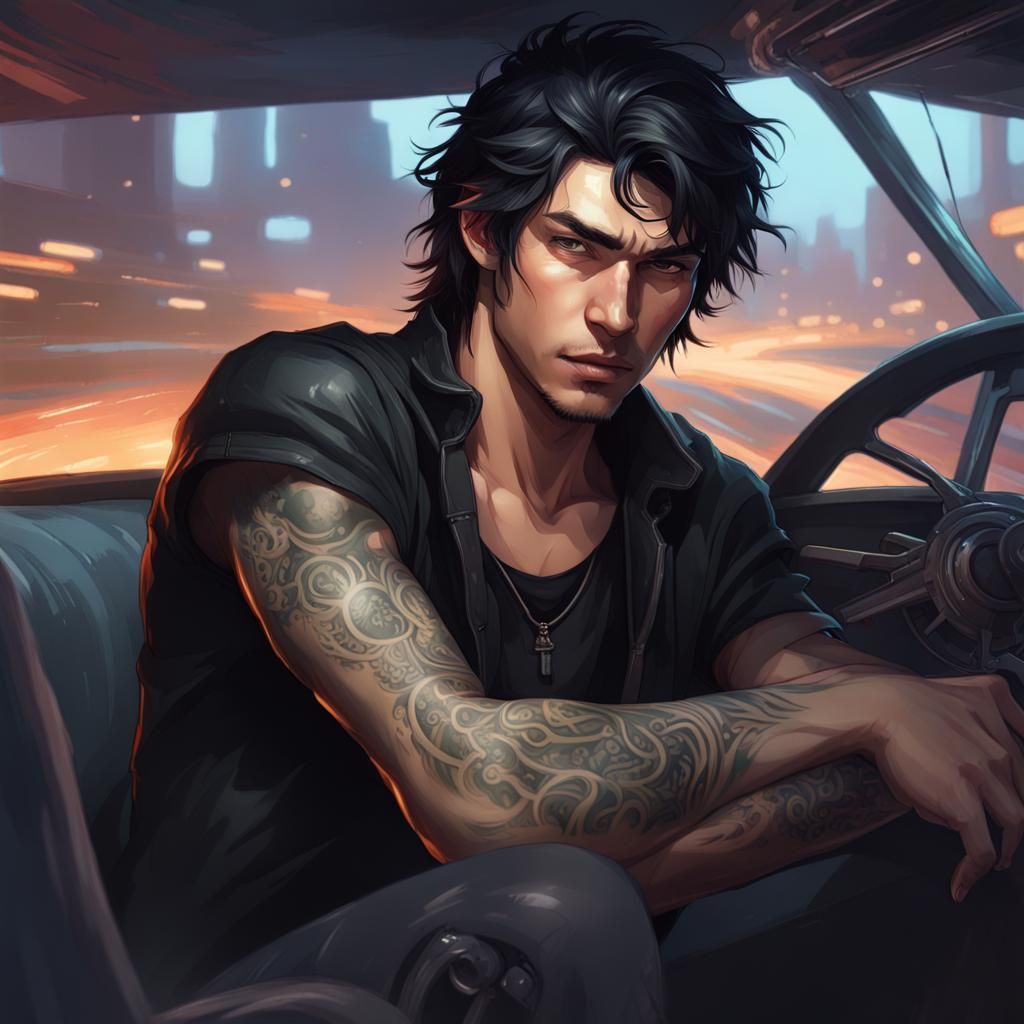 Young Man in Race Car, Hyperdetailed Concept Art