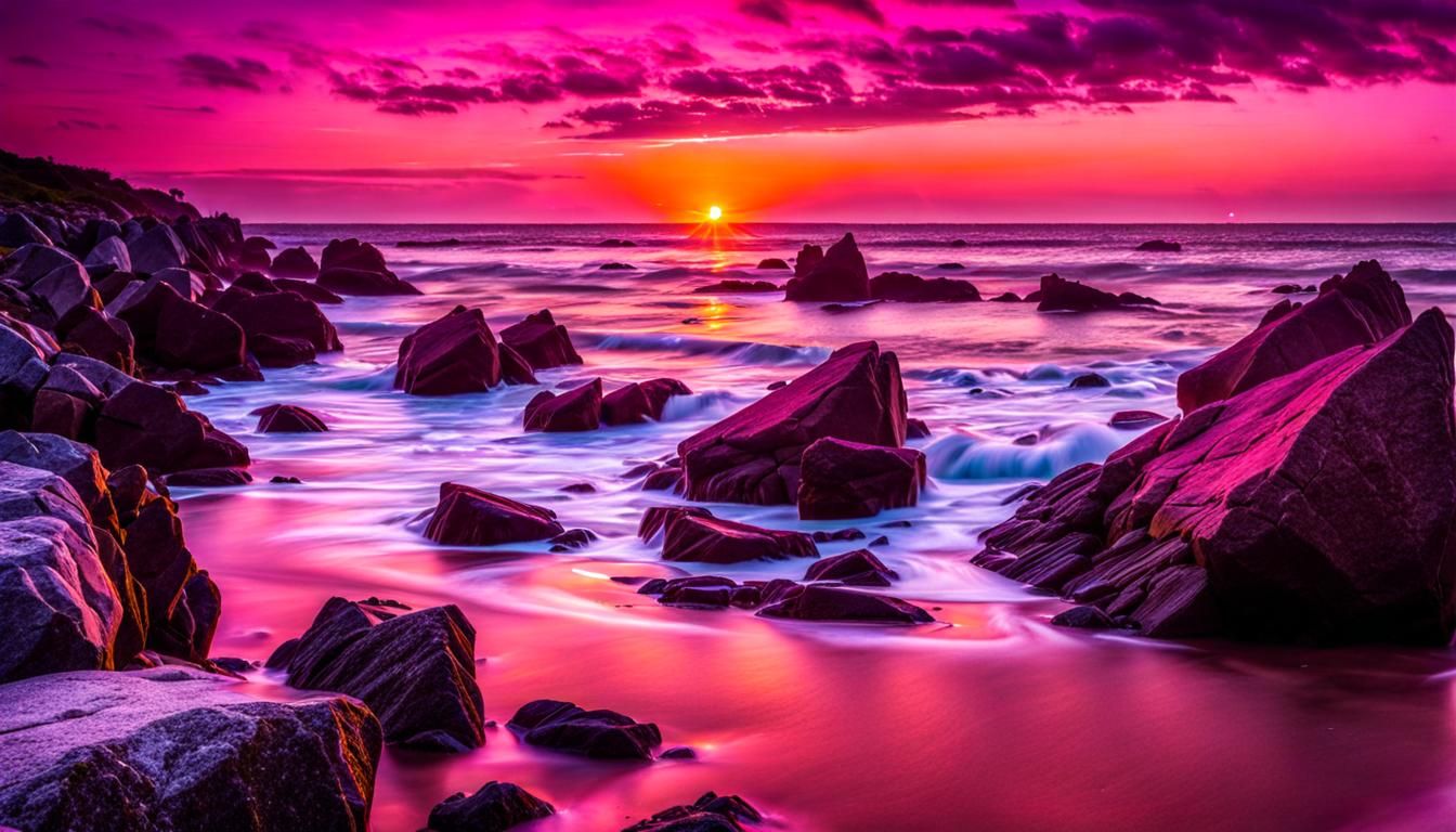 Brittany Beach Sunset with Pink and Orange Hues