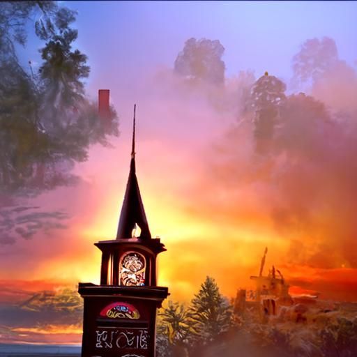 Sunrise Clock Tower in Ethereal Fantasy Style